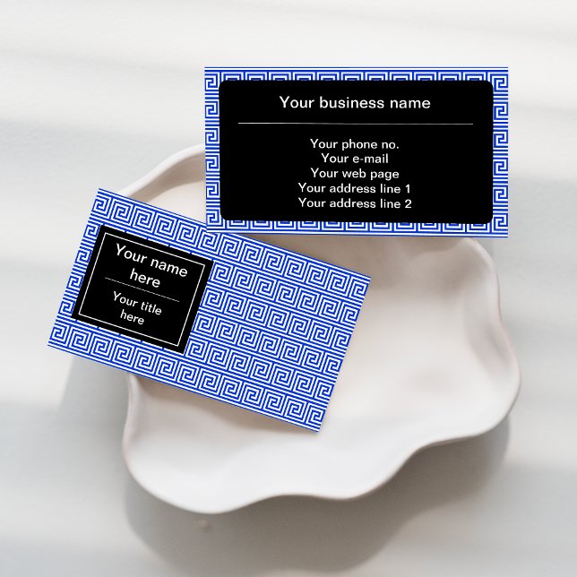 Greek Meander Key Squares Pattern Blue Business Card (Creator Uploaded)