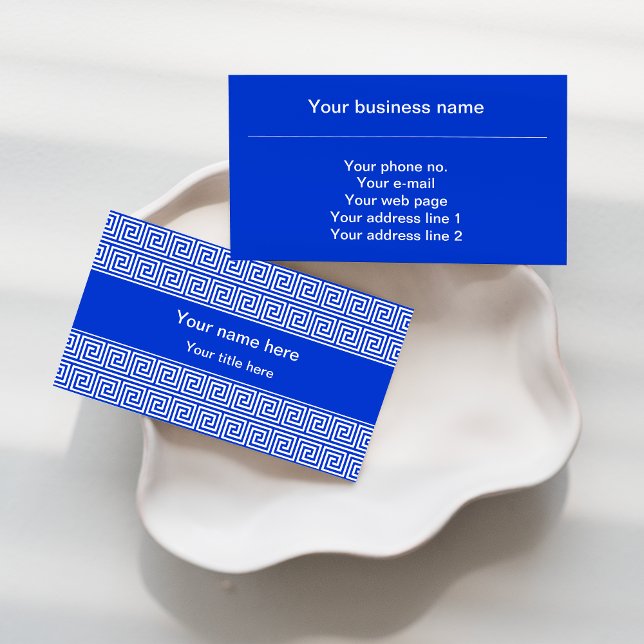 Greek Meander Key Squares Pattern Blue Business Card (Creator Uploaded)
