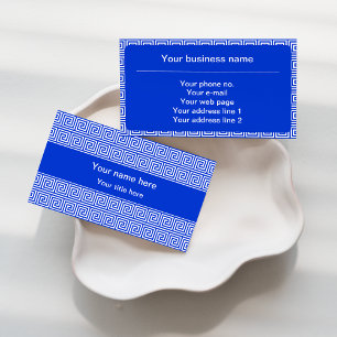 Greek Meander Key Squares Pattern Blue Business Card