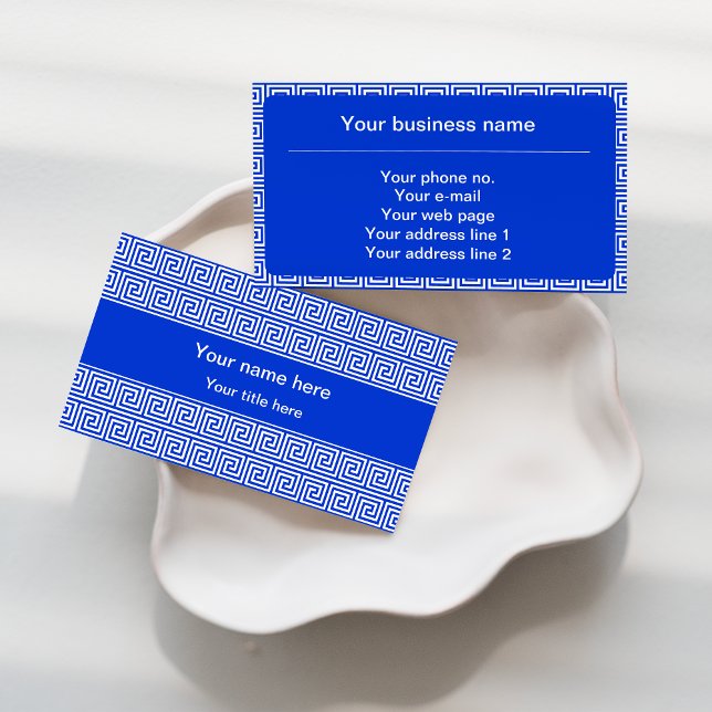 Greek Meander Key Squares Pattern Blue Business Card (Creator Uploaded)