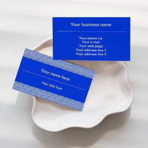 Greek Meander Key Squares Pattern Blue Business Card