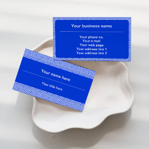 Greek Meander Key Squares Pattern Blue Business Card