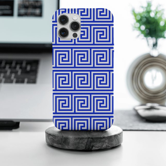 Greek Meander Key Squares Pattern Blue iPhone Case (Creator Uploaded)