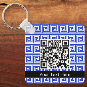 Greek Meander Key Squares Pattern Blue Keychain