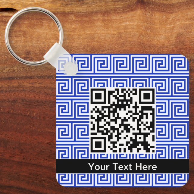 Greek Meander Key Squares Pattern Blue Keychain (Front)