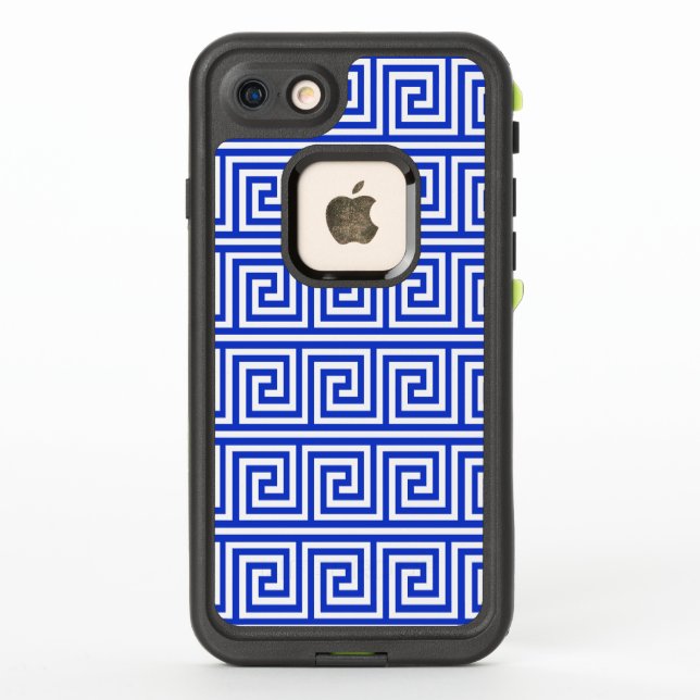 Greek Meander Key Squares Pattern Blue LifeProof iPhone Case (Back)