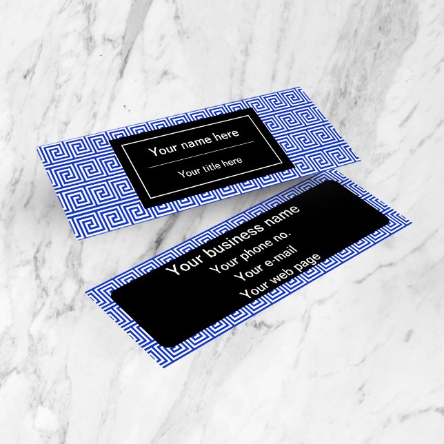 Greek Meander Key Squares Pattern Blue Mini Business Card (Creator Uploaded)