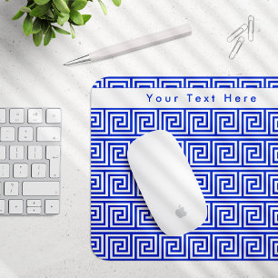 Greek Meander Key Squares Pattern Blue Mouse Pad