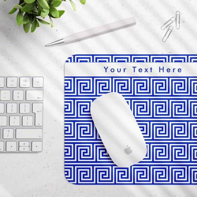 Greek Meander Key Squares Pattern Blue Mouse Pad (Creator Uploaded)