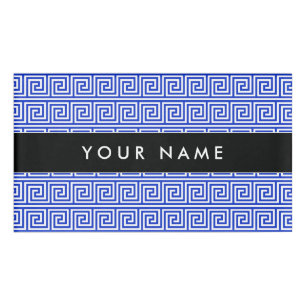 Greek Meander Key Squares Pattern Blue Name Tag