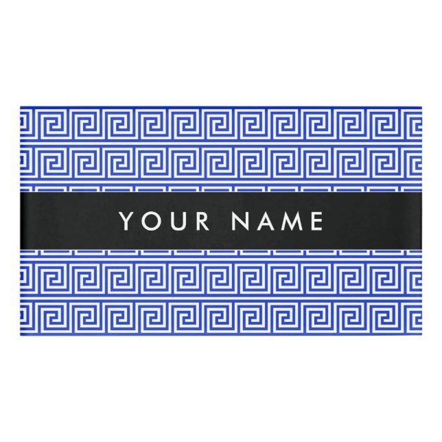 Greek Meander Key Squares Pattern Blue Name Tag (Front)
