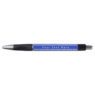 Greek Meander Key Squares Pattern Blue Pen