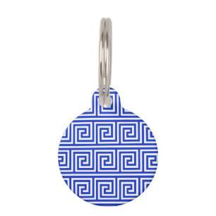 Greek Meander Key Squares Pattern Blue Pet Tag