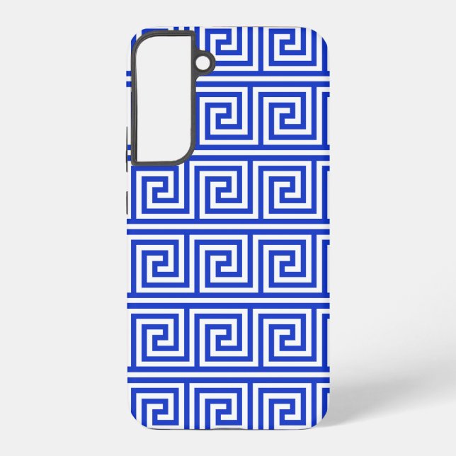 Greek Meander Key Squares Pattern Blue Samsung Galaxy S22+ Case (Back)