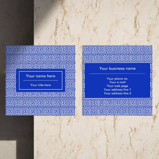 Greek Meander Key Squares Pattern Blue Square Business Card (Creator Uploaded)