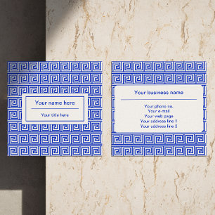Greek Meander Key Squares Pattern Blue Square Business Card