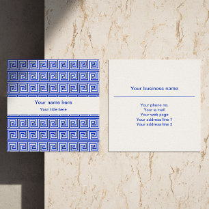 Greek Meander Key Squares Pattern Blue Square Business Card