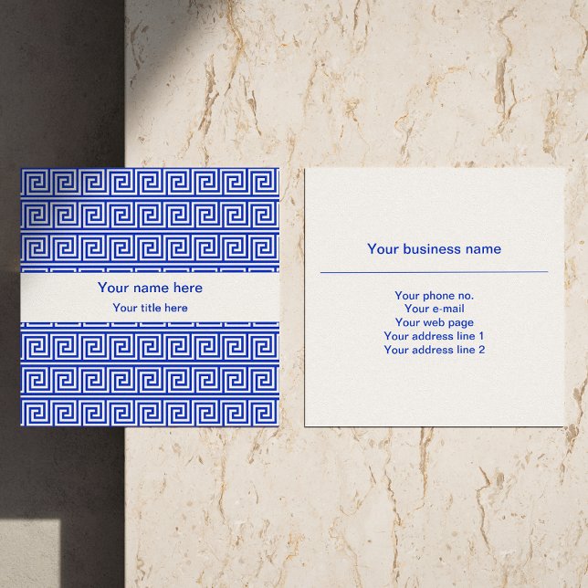 Greek Meander Key Squares Pattern Blue Square Business Card (Creator Uploaded)
