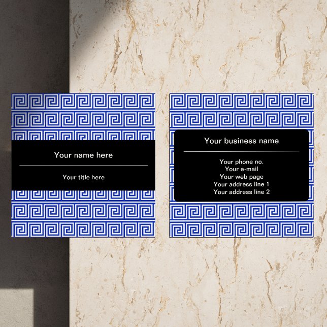 Greek Meander Key Squares Pattern Blue Square Business Card (Creator Uploaded)