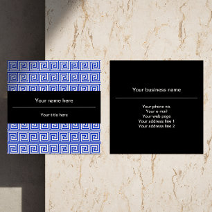 Greek Meander Key Squares Pattern Blue Square Business Card