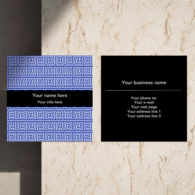 Greek Meander Key Squares Pattern Blue Square Business Card (Creator Uploaded)