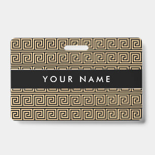 Greek Meander Key Squares Pattern Brown Badge