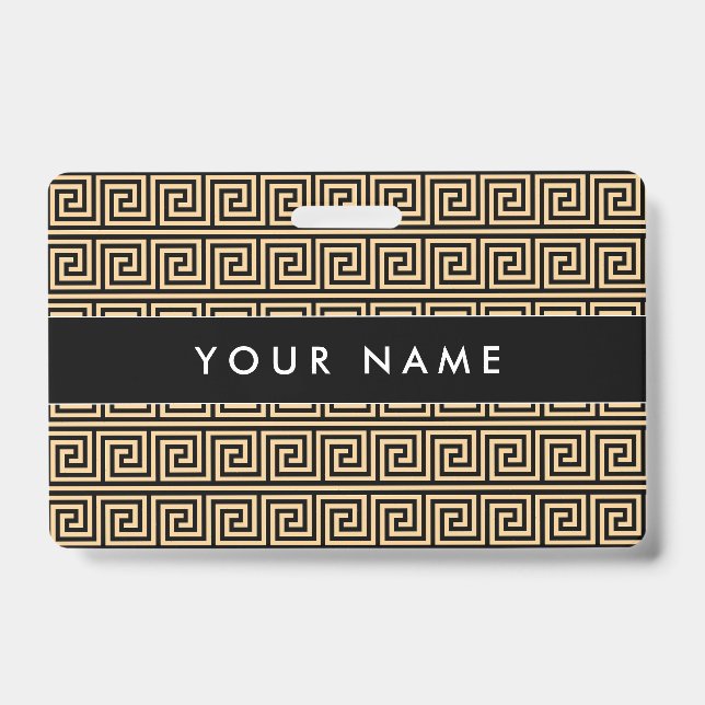 Greek Meander Key Squares Pattern Brown Badge (Front)
