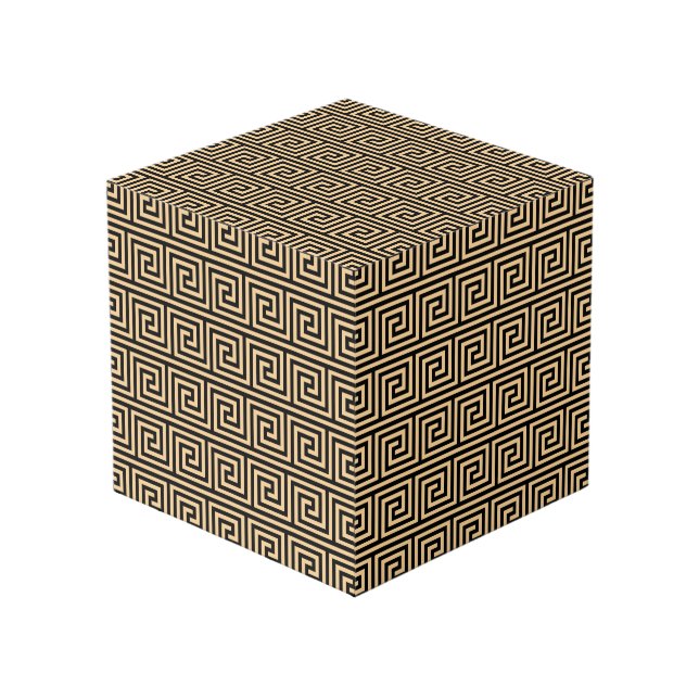 Greek Meander Key Squares Pattern Brown Cube (Front Angled)