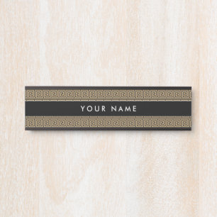 Greek Meander Key Squares Pattern Brown Door Sign