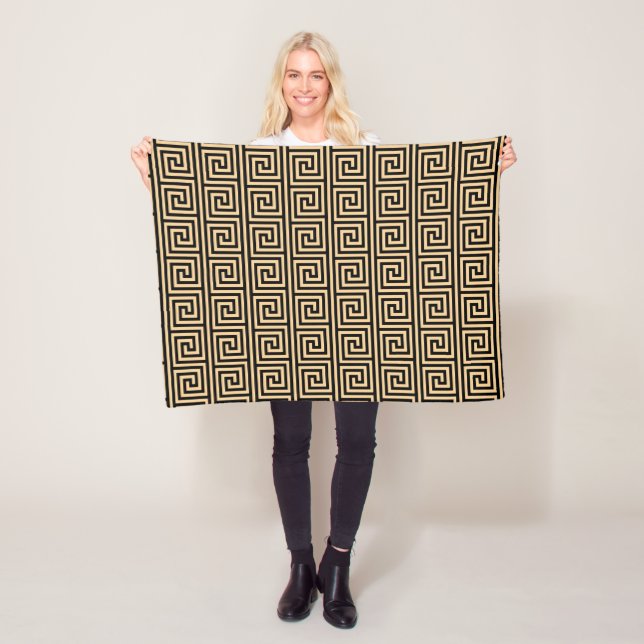 Greek Meander Key Squares Pattern Brown Fleece Blanket (In Situ)