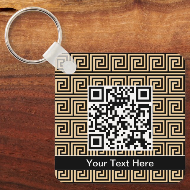 Greek Meander Key Squares Pattern Brown Keychain (Front)