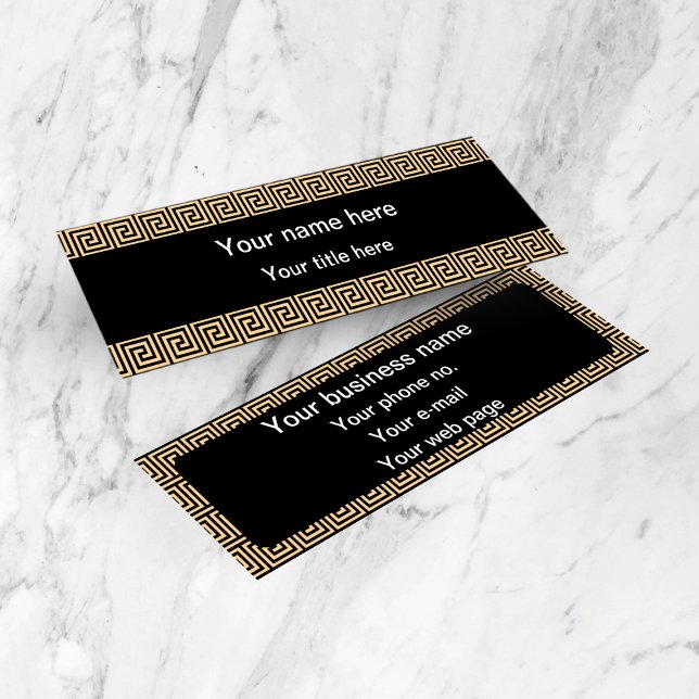 Greek Meander Key Squares Pattern Brown Mini Business Card (Creator Uploaded)