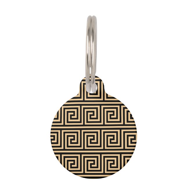 Greek Meander Key Squares Pattern Brown Pet Tag (Front)