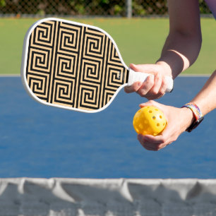 Greek Meander Key Squares Pattern Brown Pickleball Paddle