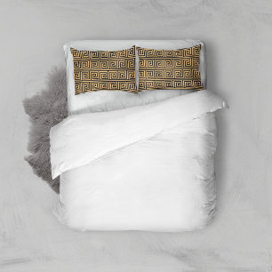 Greek Meander Key Squares Pattern Brown Pillowcase