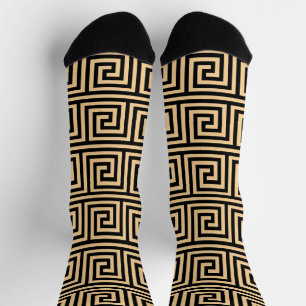 Greek Meander Key Squares Pattern Brown Socks