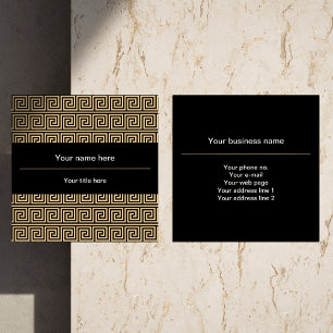 Greek Meander Key Squares Pattern Brown Square Business Card