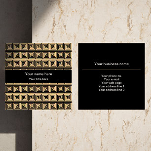 Greek Meander Key Squares Pattern Brown Square Business Card