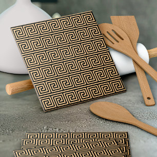 Greek Meander Key Squares Pattern Brown Tile