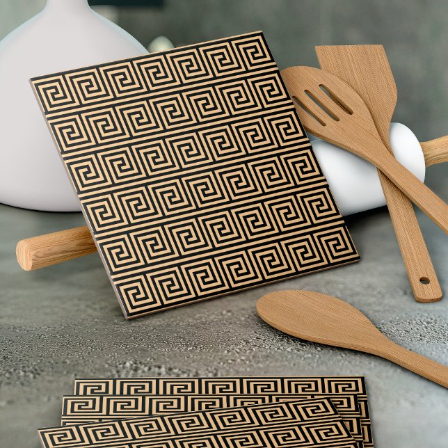 Greek Meander Key Squares Pattern Brown Tile (Creator Uploaded)