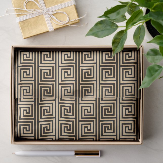 Greek Meander Key Squares Pattern Brown Tissue Paper (Gift)