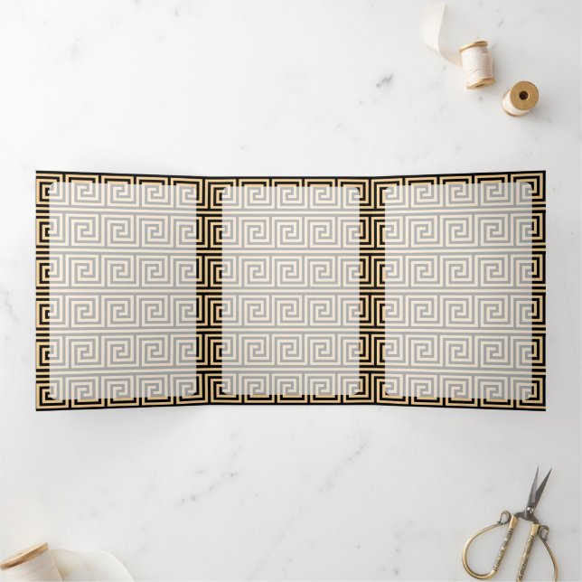 Greek Meander Key Squares Pattern Brown Tri-Fold Card (Inside)