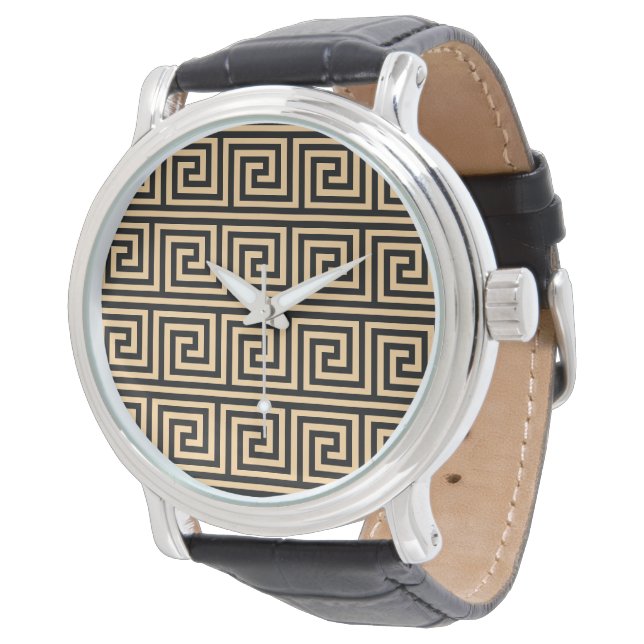 Greek Meander Key Squares Pattern Brown Watch (Angled)