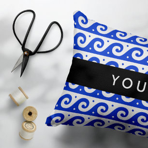Greek Meander Key, Wave Key, Blue, Your Name Accent Pillow