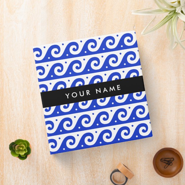 Greek Meander Key, Wave Key, Blue, Your Name Binder (In Situ)