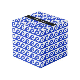 Greek Meander Key, Wave Key, Blue, Your Name Cube