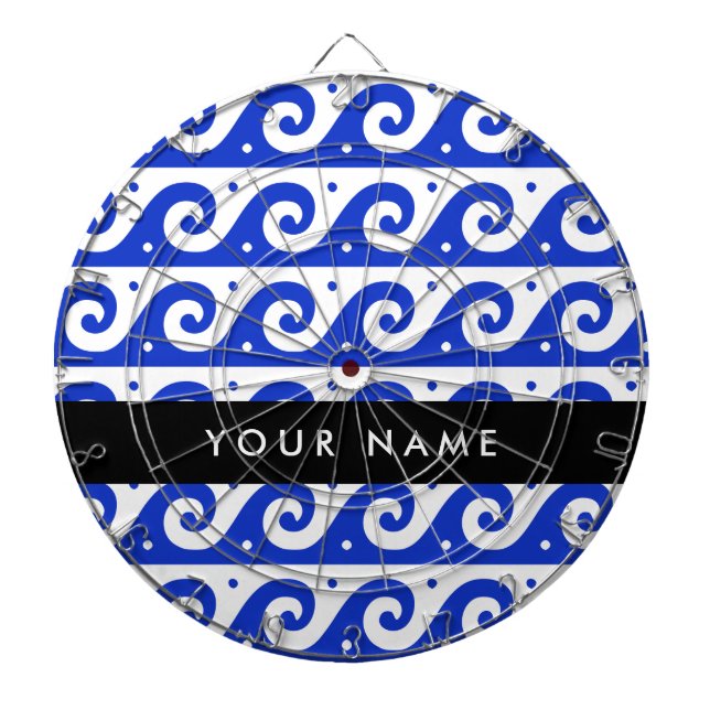 Greek Meander Key, Wave Key, Blue, Your Name Dartboard (Front)