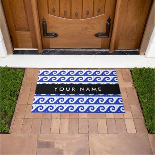 Greek Meander Key, Wave Key, Blue, Your Name Doormat