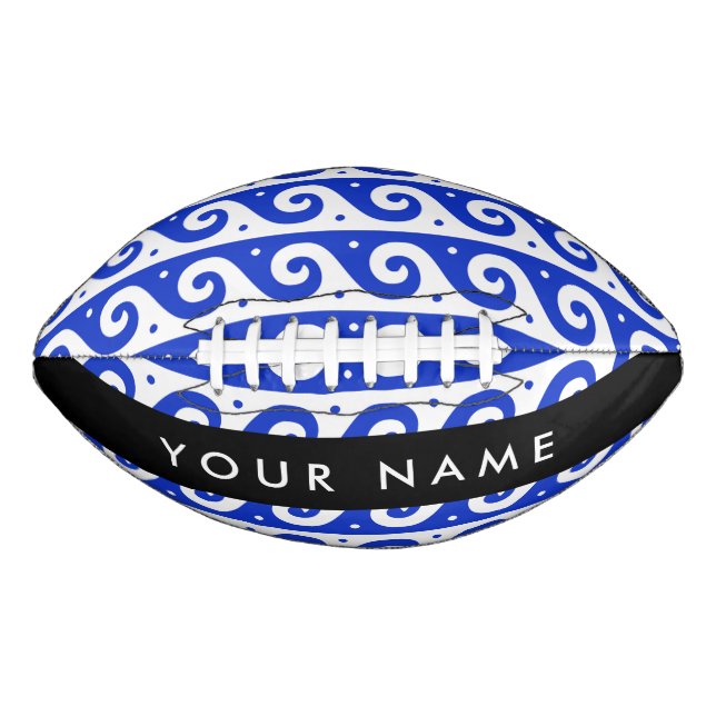 Greek Meander Key, Wave Key, Blue, Your Name Football (Front)