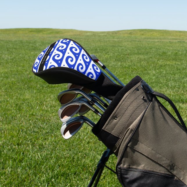 Greek Meander Key, Wave Key, Blue, Your Name Golf Head Cover (In Situ)